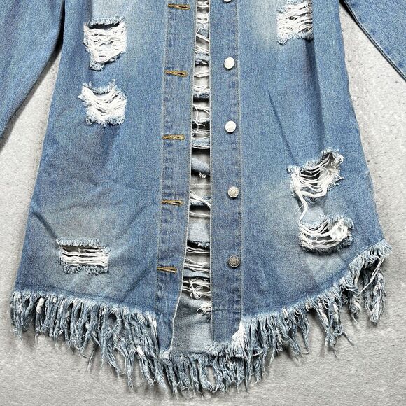 Azalea Wang Jacket Distressed Denim Women’s Large Long Stylish - Picture 4 of 12